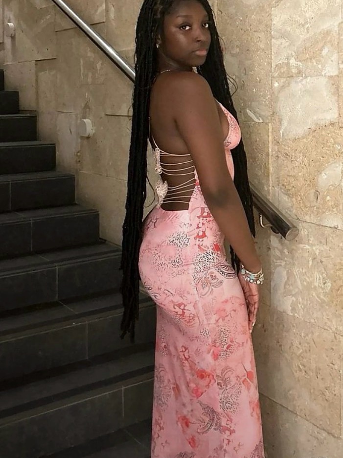 Backless Butterfly Pink Satin Maxi Dress